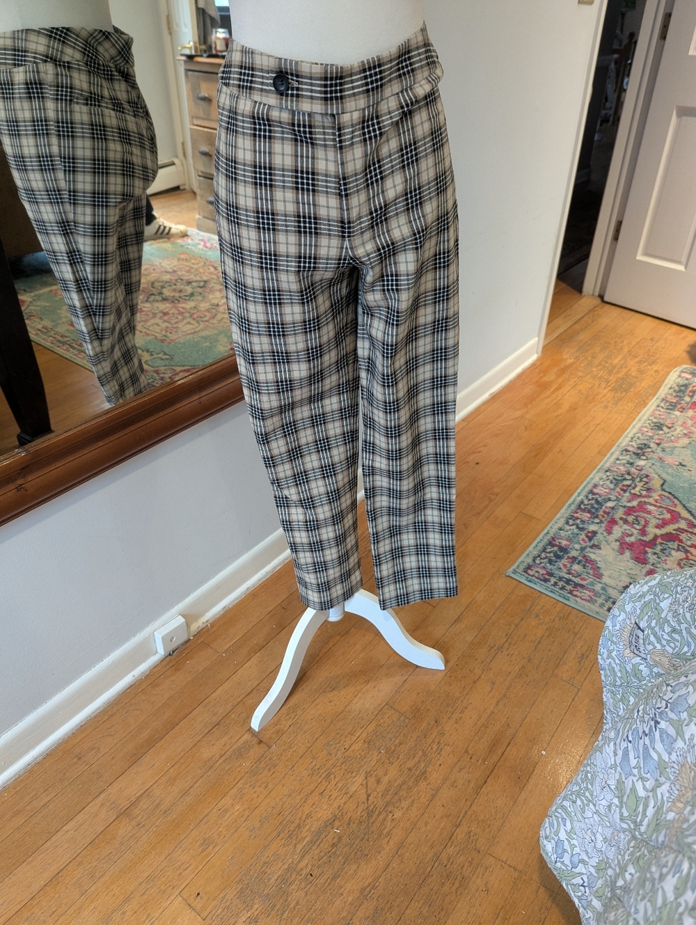 Bailey 44 Beige and Black Plaid Trousers - Picture 4 of 9